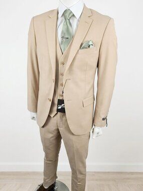 Men’s Tan 3-Piece Suit Set | Blazer 44R Pants 38R